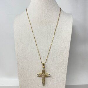 Napier Vintage Gold-Tone Cross Pendant Necklace Crucifix Rhinestone Religious